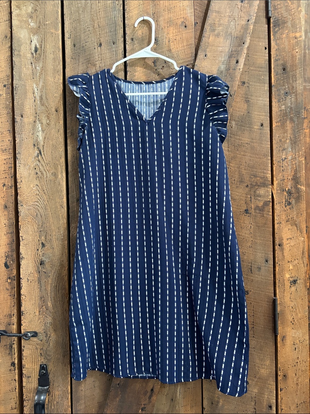 Navy Stripe Ruffle Sleeve Dress - Unbrandedt